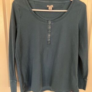 L.L. Bean Vintage 100% Cotton Blue Henley Shirt